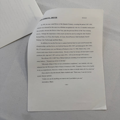 Mario Andretti 1993 PPG Indy Press Release Lot 2x KMart Texaco Havoline Racing