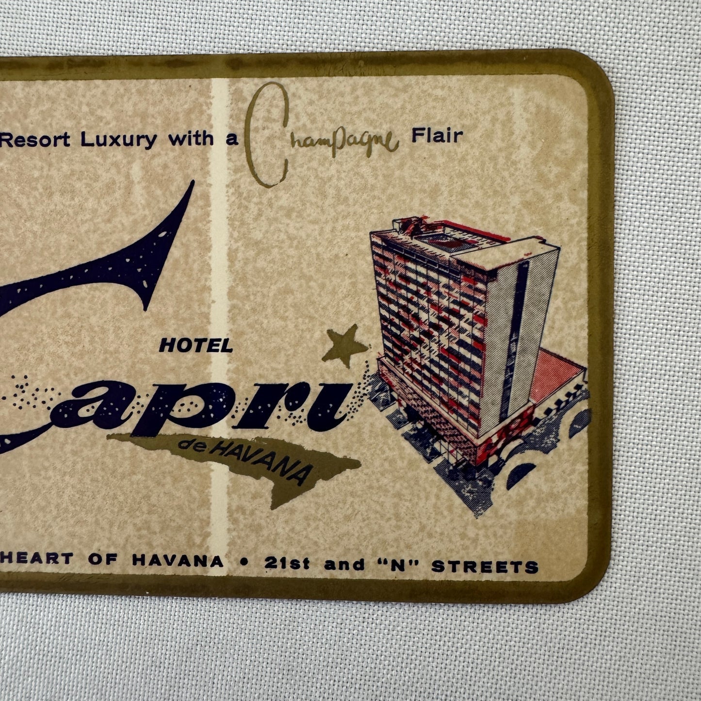 Vintage Hotel Travel Label Havana Cuba Hotel Capri Cuban