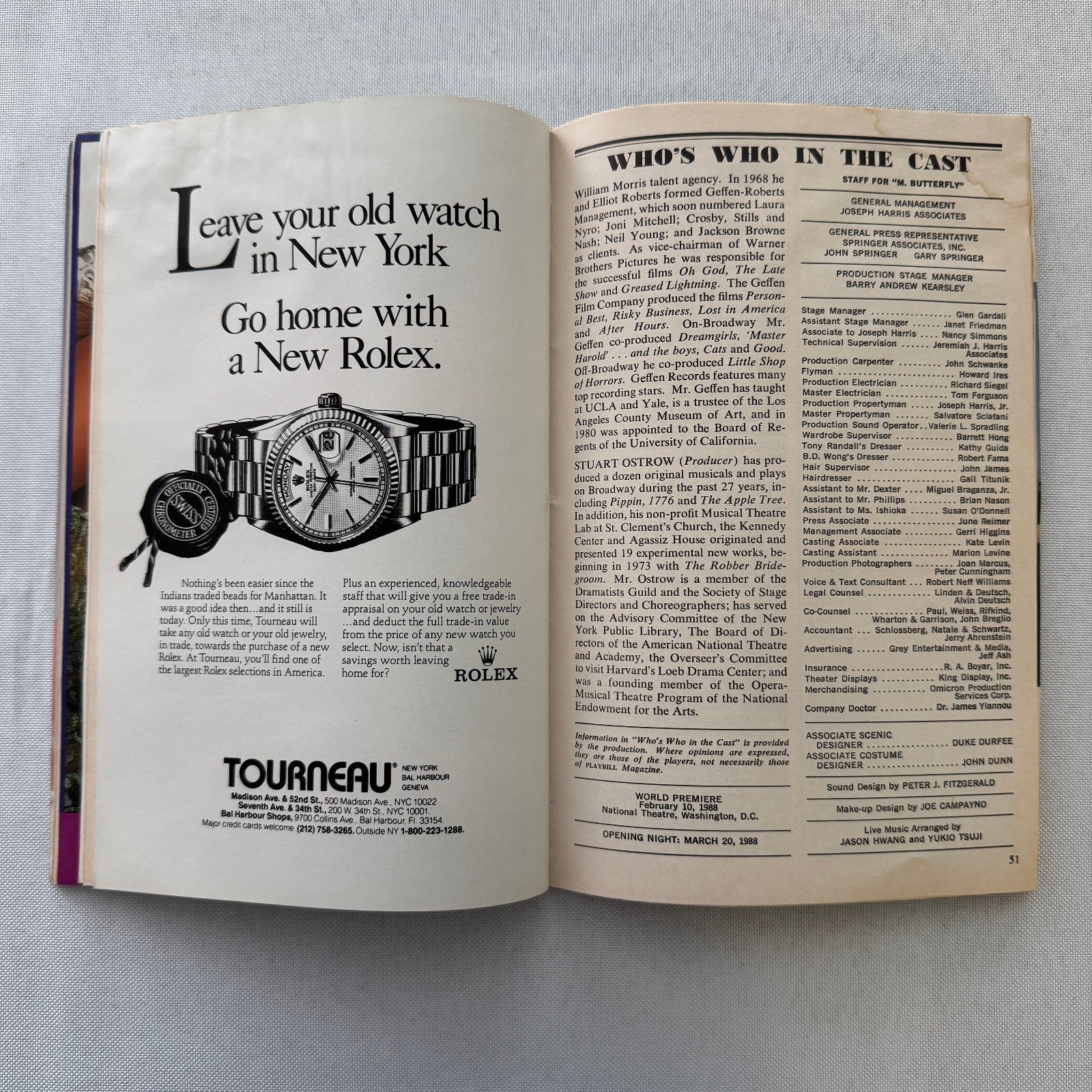 M Butterfly Cast Signed Theater Playbill Autographed Signature Tony Randall +