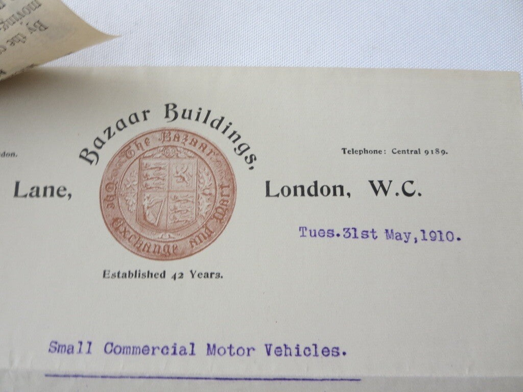 1910 Commerical Vehicle Motorcycle Company Letter Letterhead Rex Tricar Carrier 