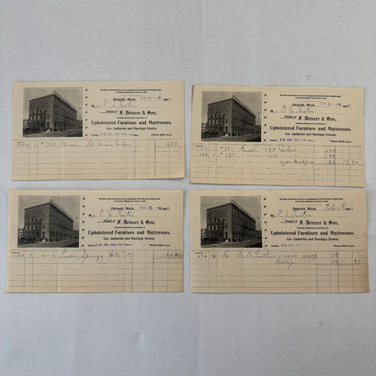 F Deinzer and Son Furniture Mattresses Invoice Receipt Document Lot 4x Detroit
