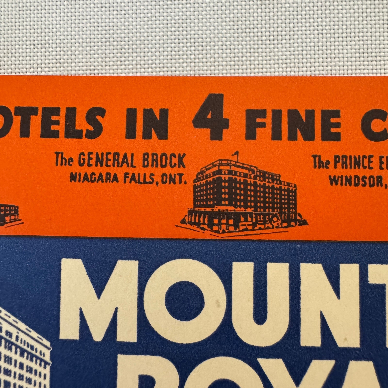 Vintage Hotel Travel Label Mount Royal Hotel Montreal Quebec Canada Canadian