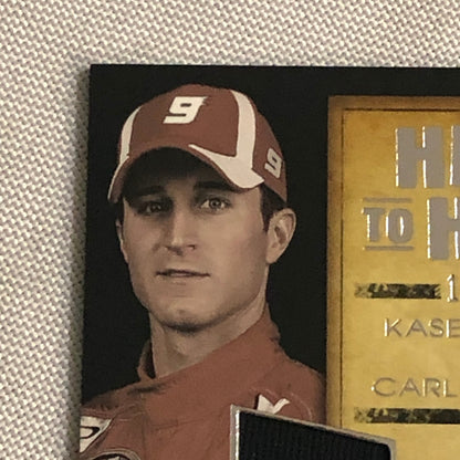 2010 Wheels Head to Head Hat Relic Card Kasey Kahne Carl Edwards #/150