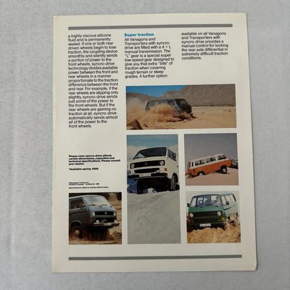 1986 Volkswagen VW Vanagon Van Syncro Drive Sales Sheet Brochure