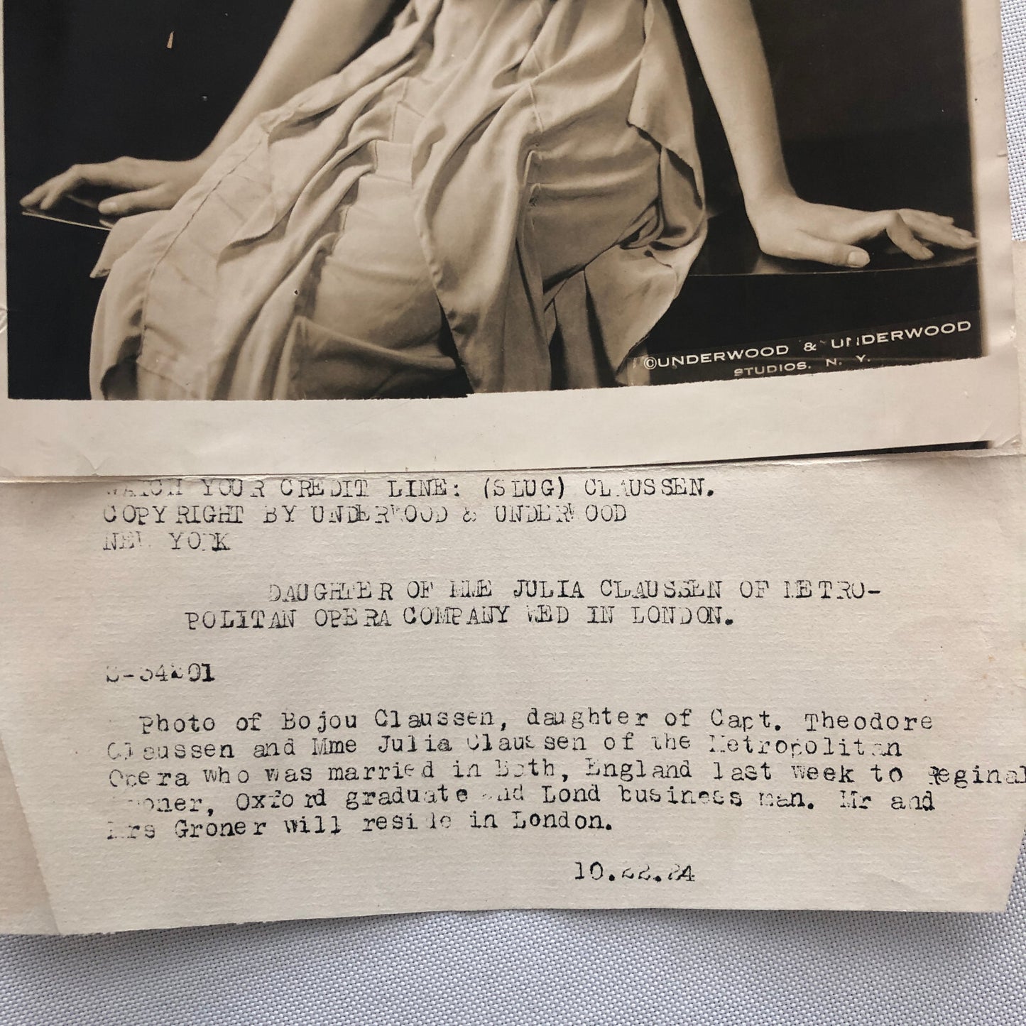 Press Photo Photograph Bojou Claussen Daughter Metropolitan Opera Singers 1924