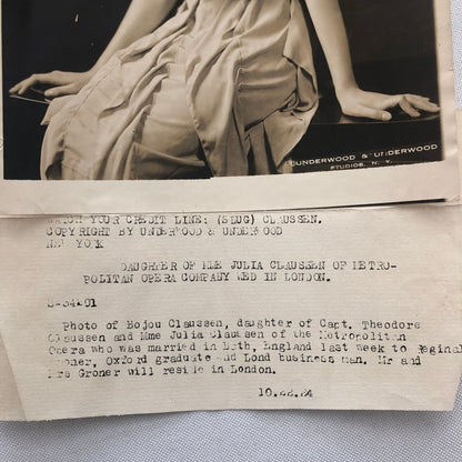 Press Photo Photograph Bojou Claussen Daughter Metropolitan Opera Singers 1924