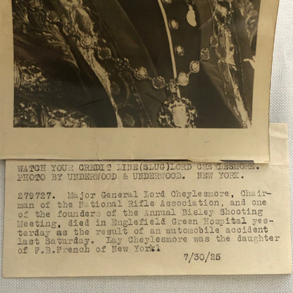 Press Photo Photograph National Rifle Association Chairman Killed Car Crash 1925