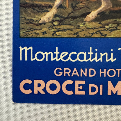 Vintage Hotel Travel Luggage Label Montecatini Terme Italy Hotel Croce di Malta