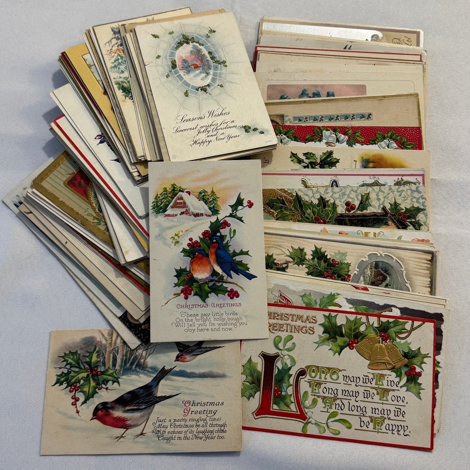 Antique Christmas & New Years Postcard Collection Lot Birds Flowers Xmas 100+