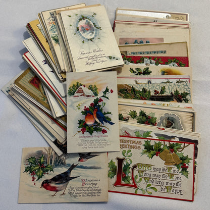Antique Christmas & New Years Postcard Collection Lot Birds Flowers Xmas 100+