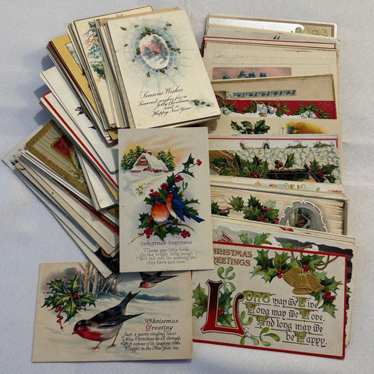 Antique Christmas & New Years Postcard Collection Lot Birds Flowers Xmas 100+