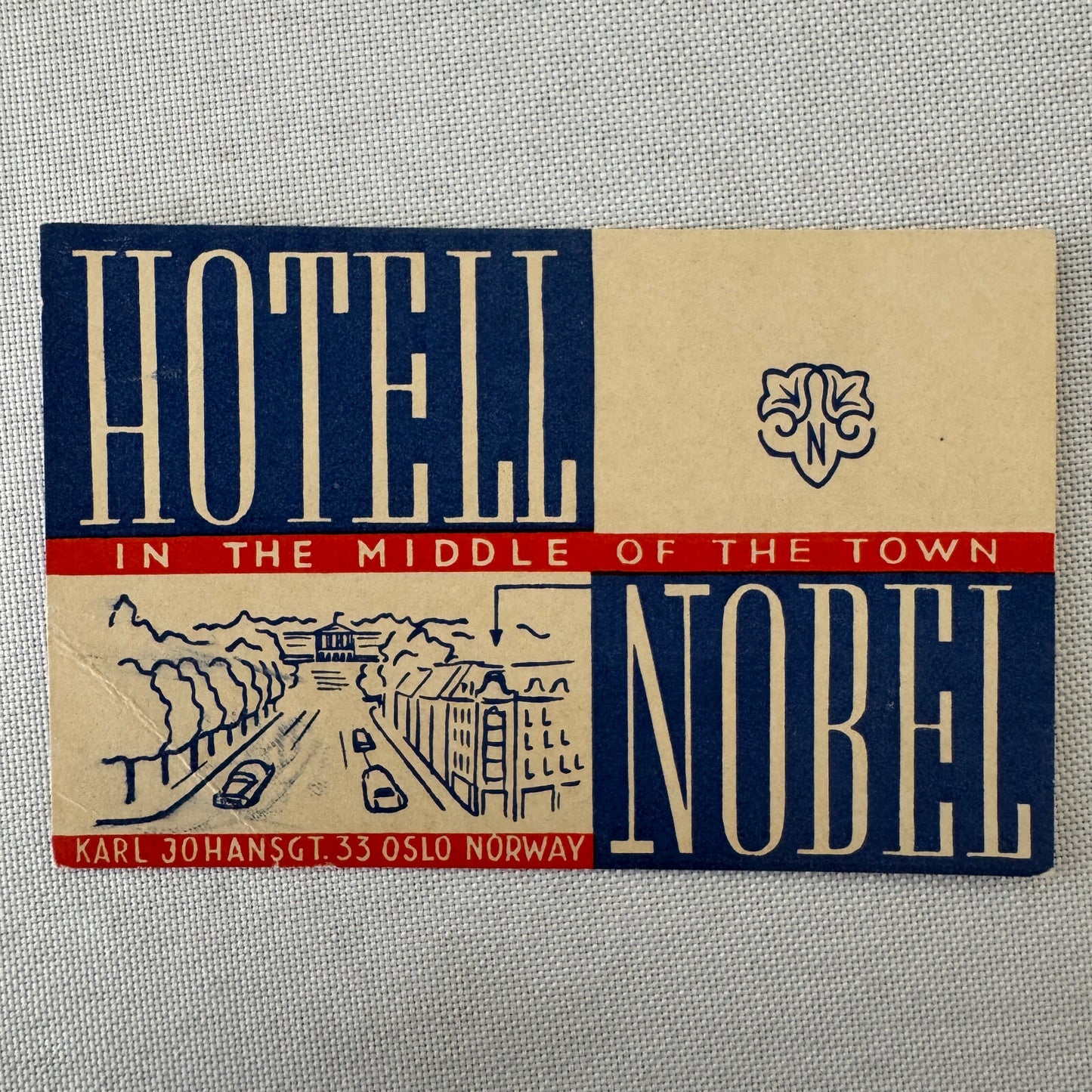 Vintage Hotel Travel Luggage Label Hotel Nobel Oslo Norway Norwegian