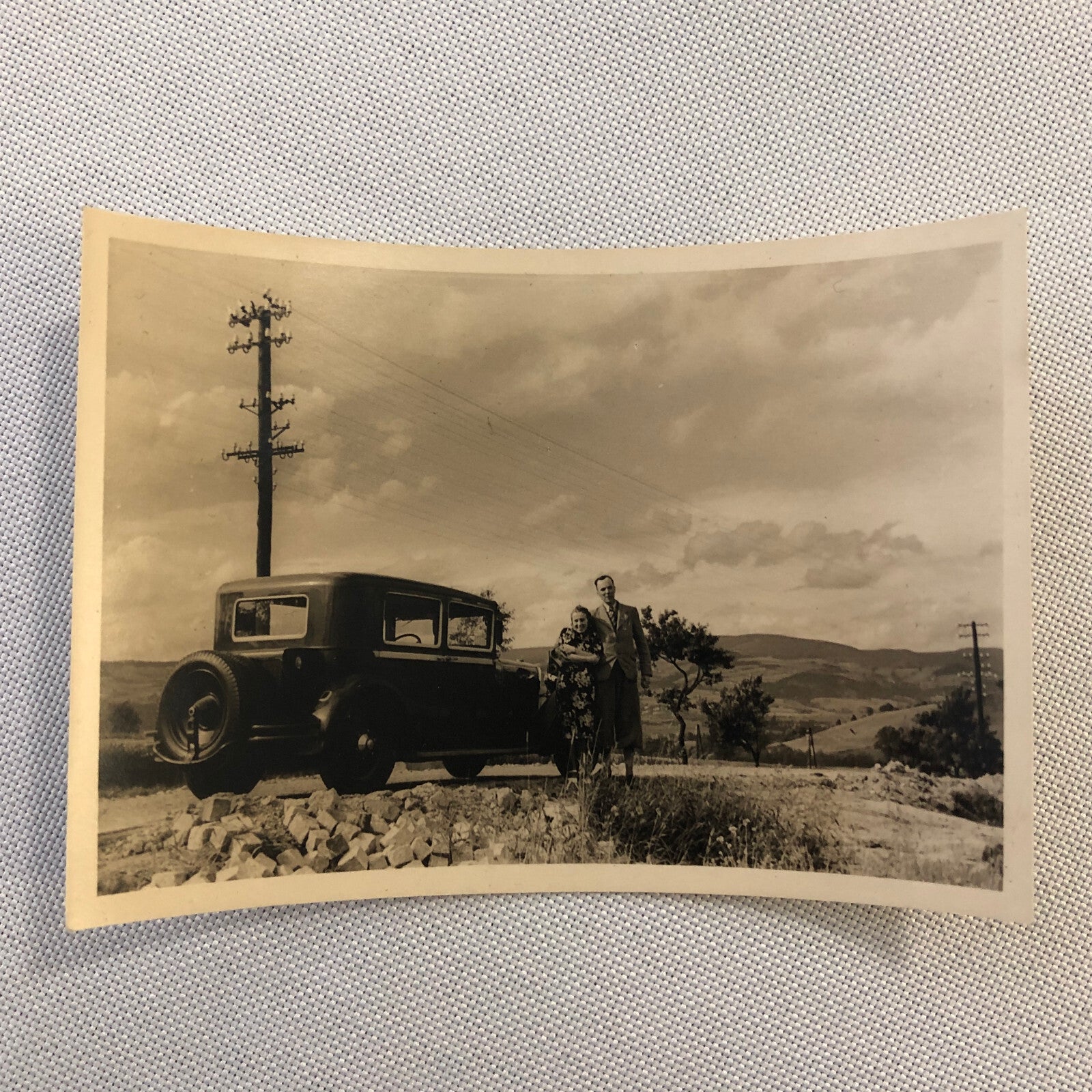 Vintage Photo Photograph Couple with Car Automobile Man Woman  - Tag AL22SM2
