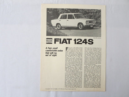 1970 1971 1972 ? Fiat 124S Road Test Sales Sales Brochure 124 S 