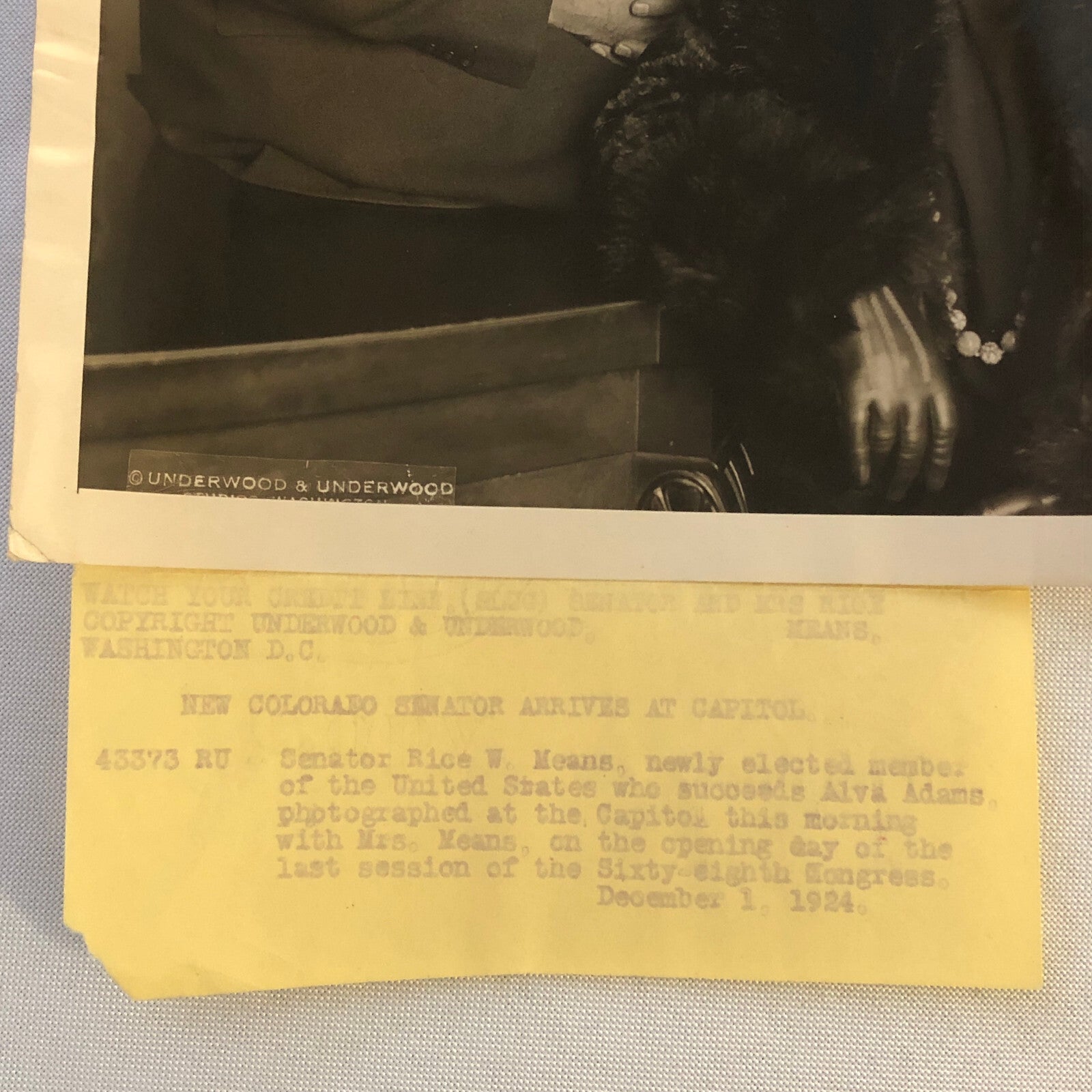 Press Photo Photograph Senator Rice W Means and Wife Colorado 1924 Underwood