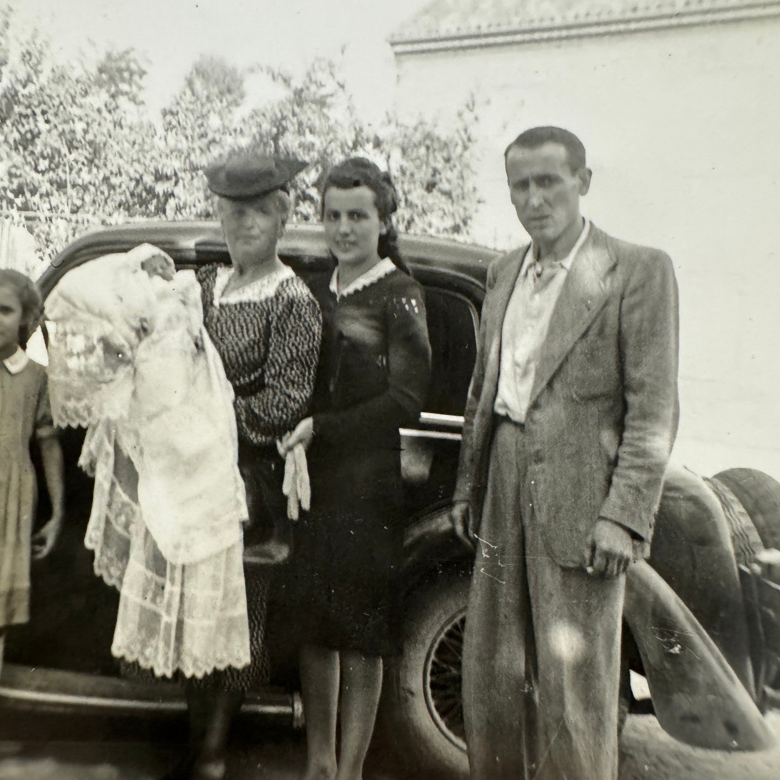 Vintage Photograph Photo Print Family with Car Automobile European