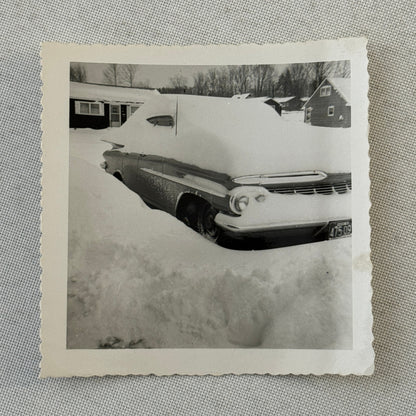 Woman Shovelling Snow with Car Snapshot Photo Photograph Lot 2x