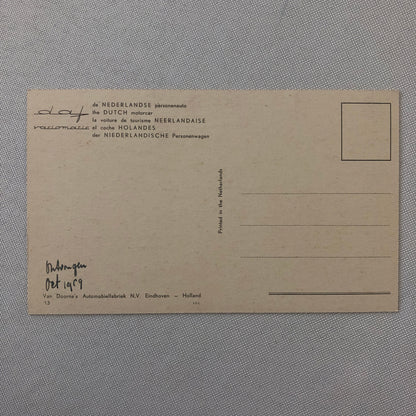 Vintage DAF Car Postcard Post Card Automobile Advertising