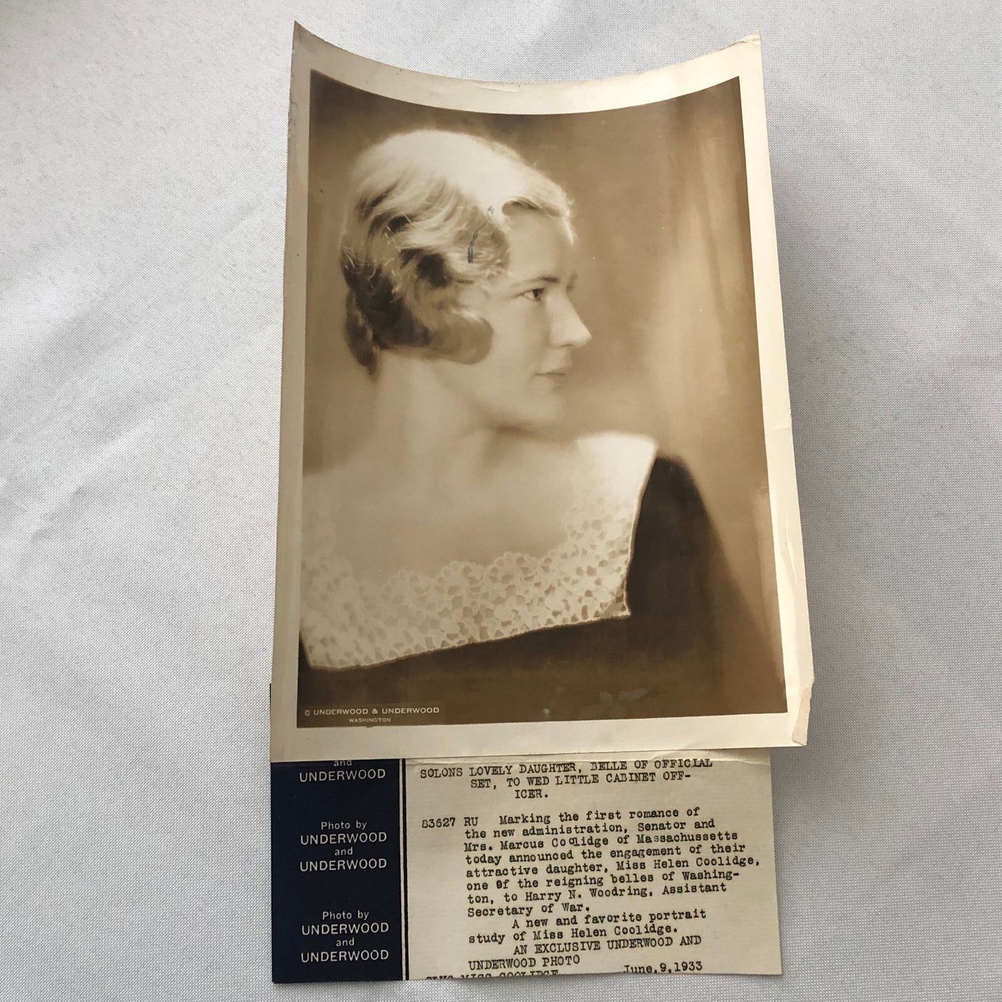 Press Photo Photograph Society Engagement Beautiful Woman Helen Coolidge 1933