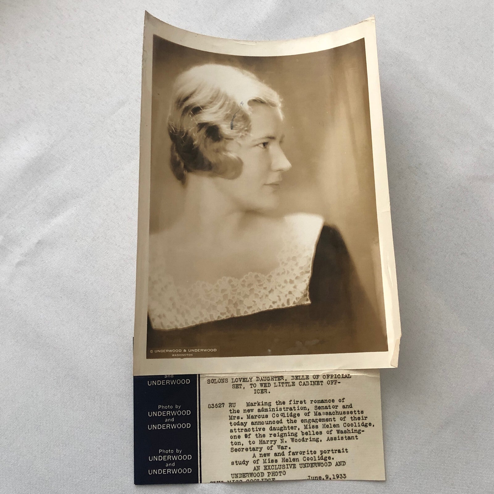 Press Photo Photograph Society Engagement Beautiful Woman Helen Coolidge 1933