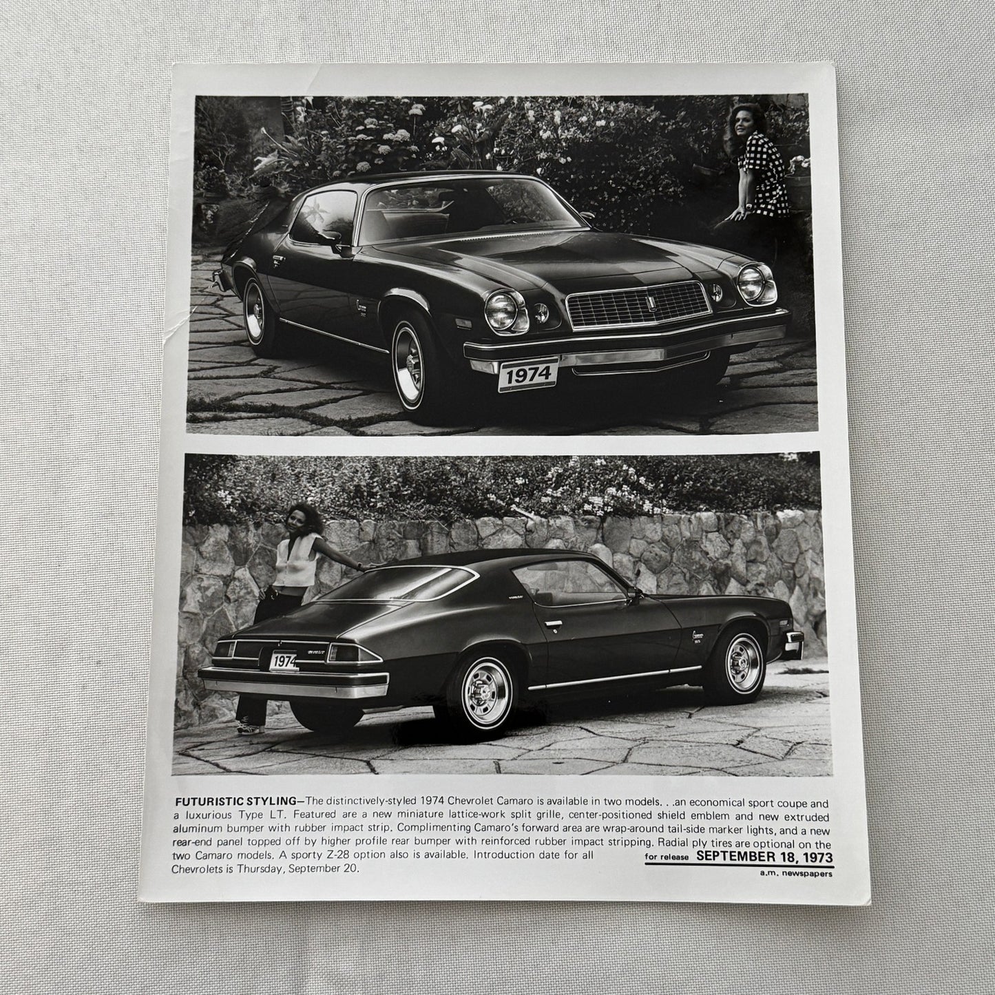 1974 Chevrolet Camaro Factory Press Publicity Photo Photograph Vintage
