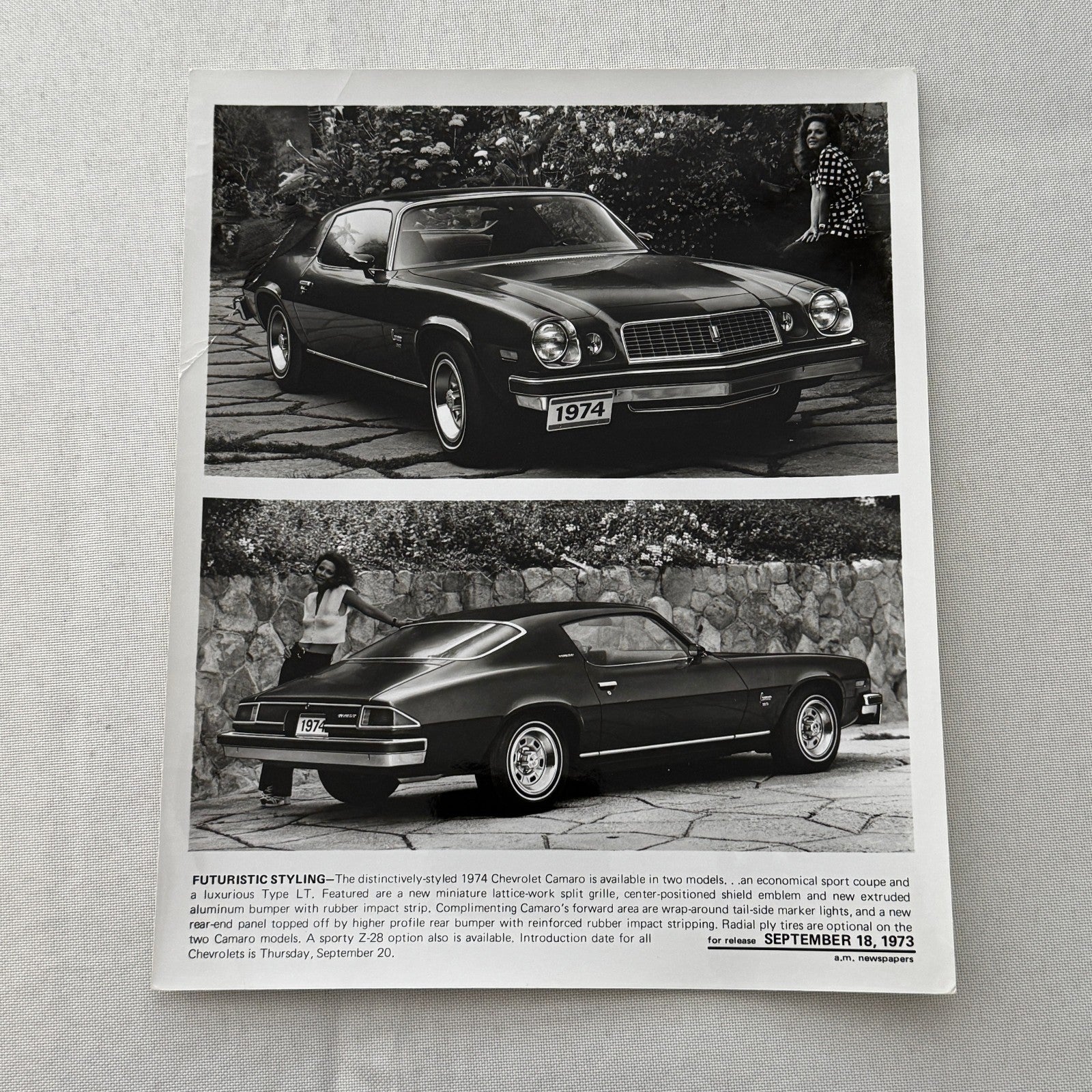 1974 Chevrolet Camaro Factory Press Publicity Photo Photograph Vintage