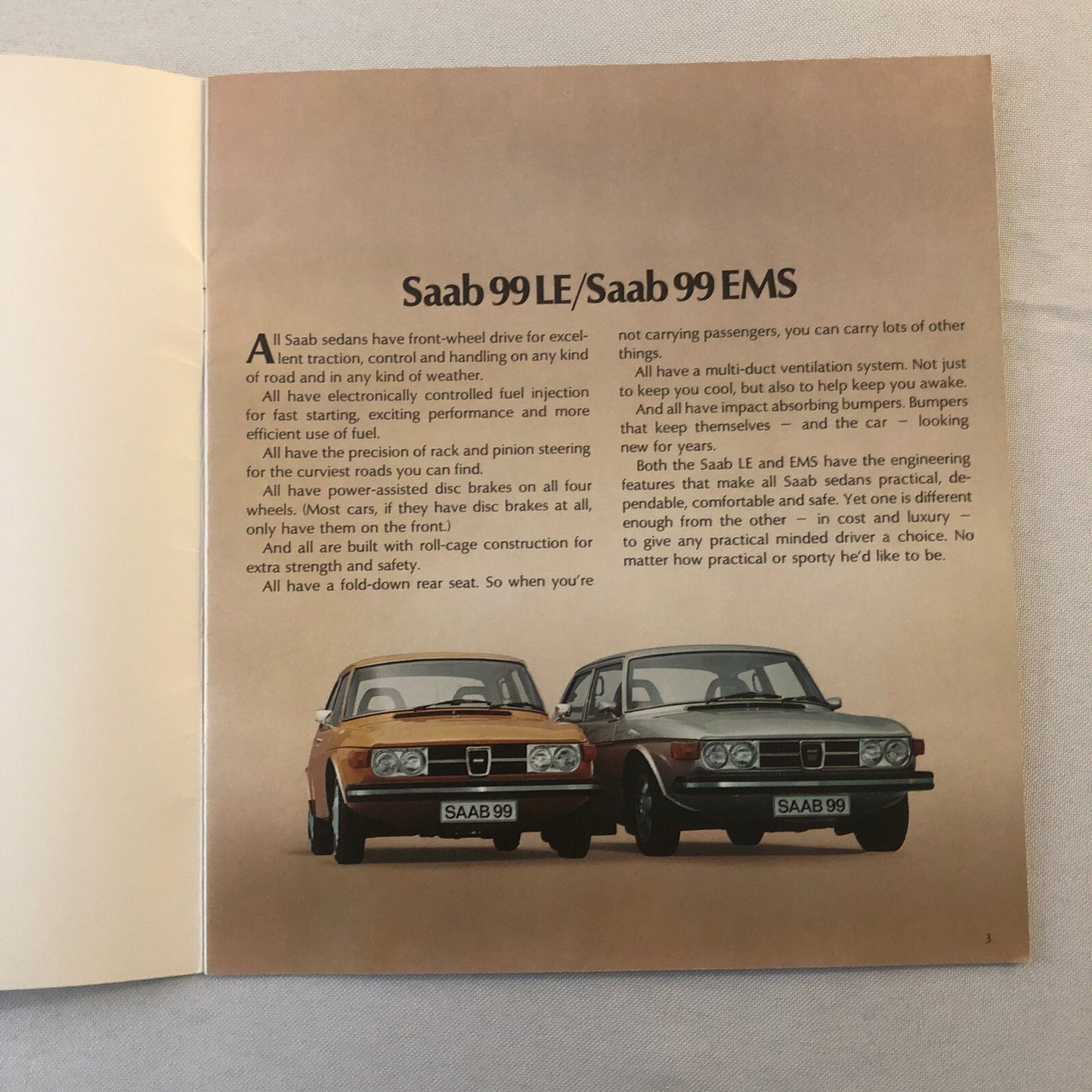 Vintage Saab 99 Car Automobile Sales Brochure Catalog 99 LE EMS