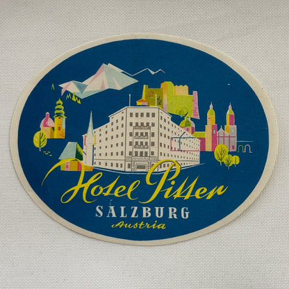 Vintage Travel Luggage Label Hotel Pitter Salsburg Austria