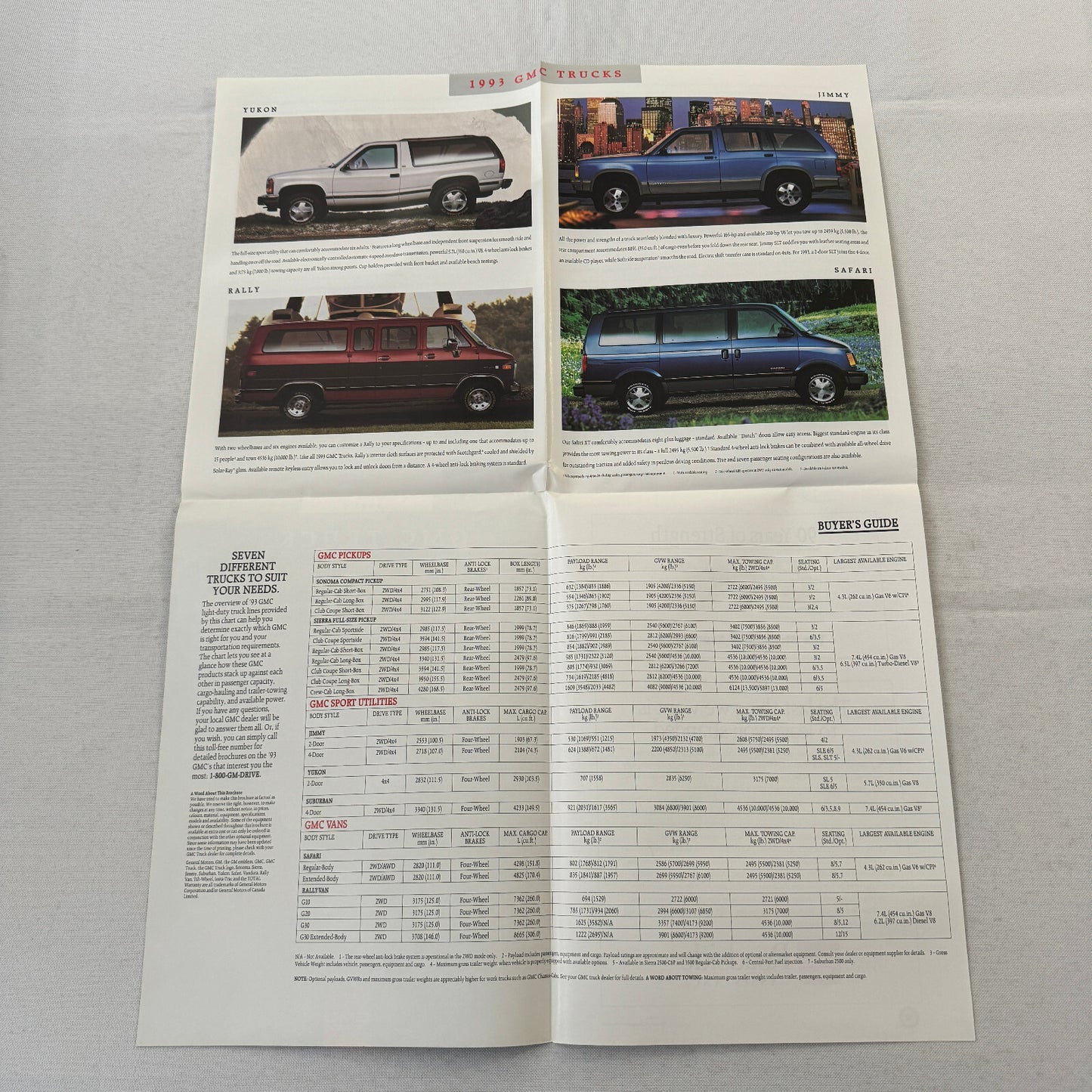 1993 GMC Truck Sales Brochure Catalog Sonoma Pickup Sierra Suburban Yukon Jimmy
