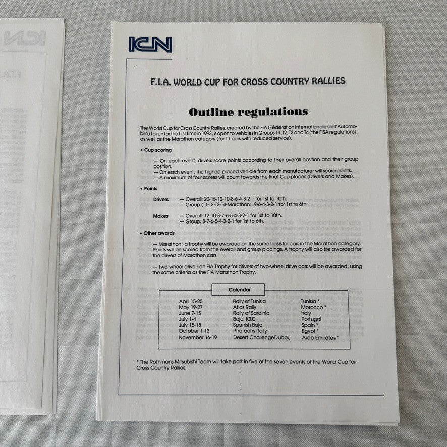 Rothmans Mitsubishi Pajero Rally Rallye Racing Press Kit 1993 FIA Cross Country