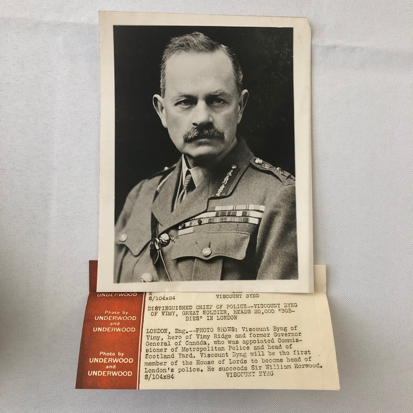 Press Photo Photograph Viscount Byng Vimy War Hero Scotland Yard Police London