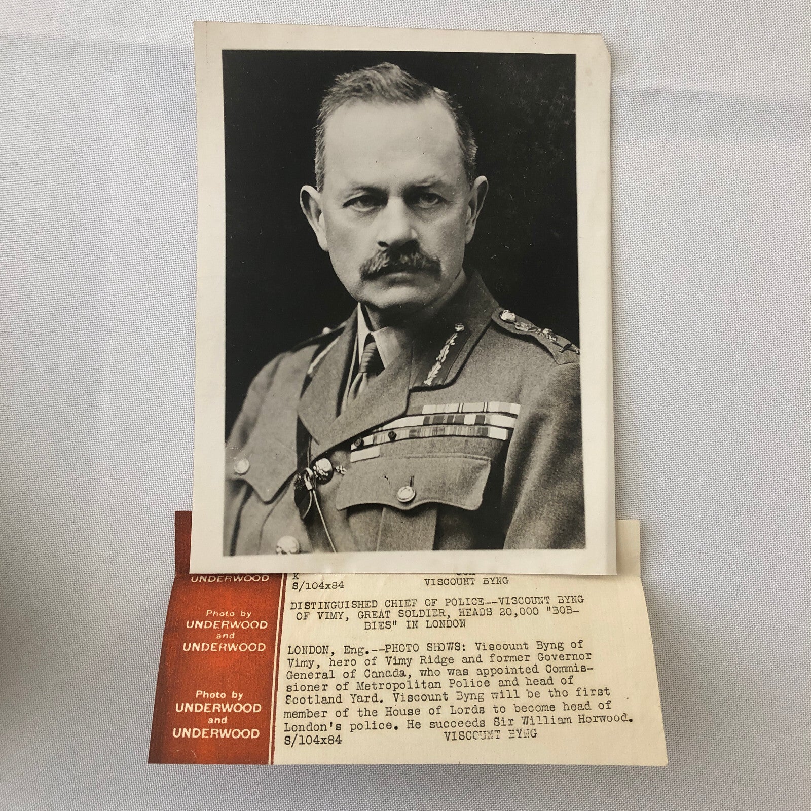 Press Photo Photograph Viscount Byng Vimy War Hero Scotland Yard Police London