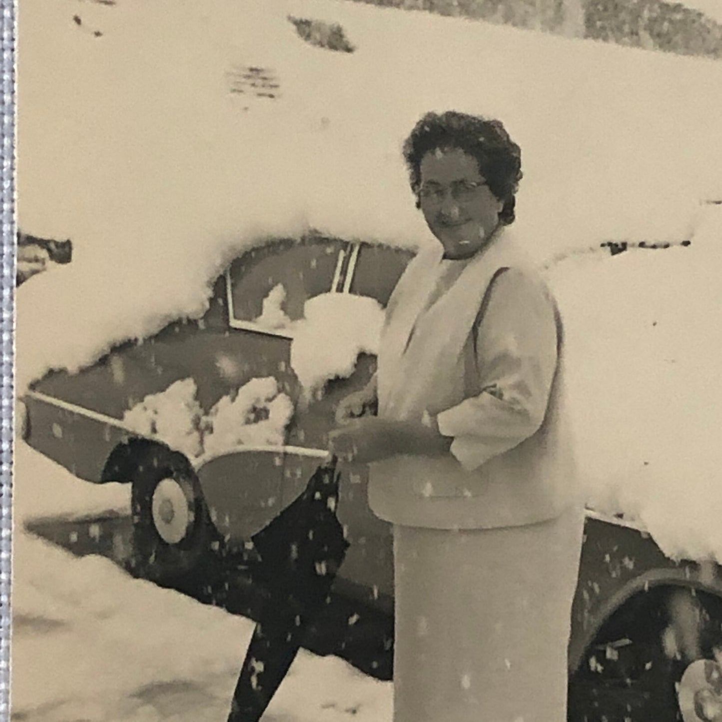 Vintage Photo Photograph Woman with Car Automobile in Snow Storm Germany