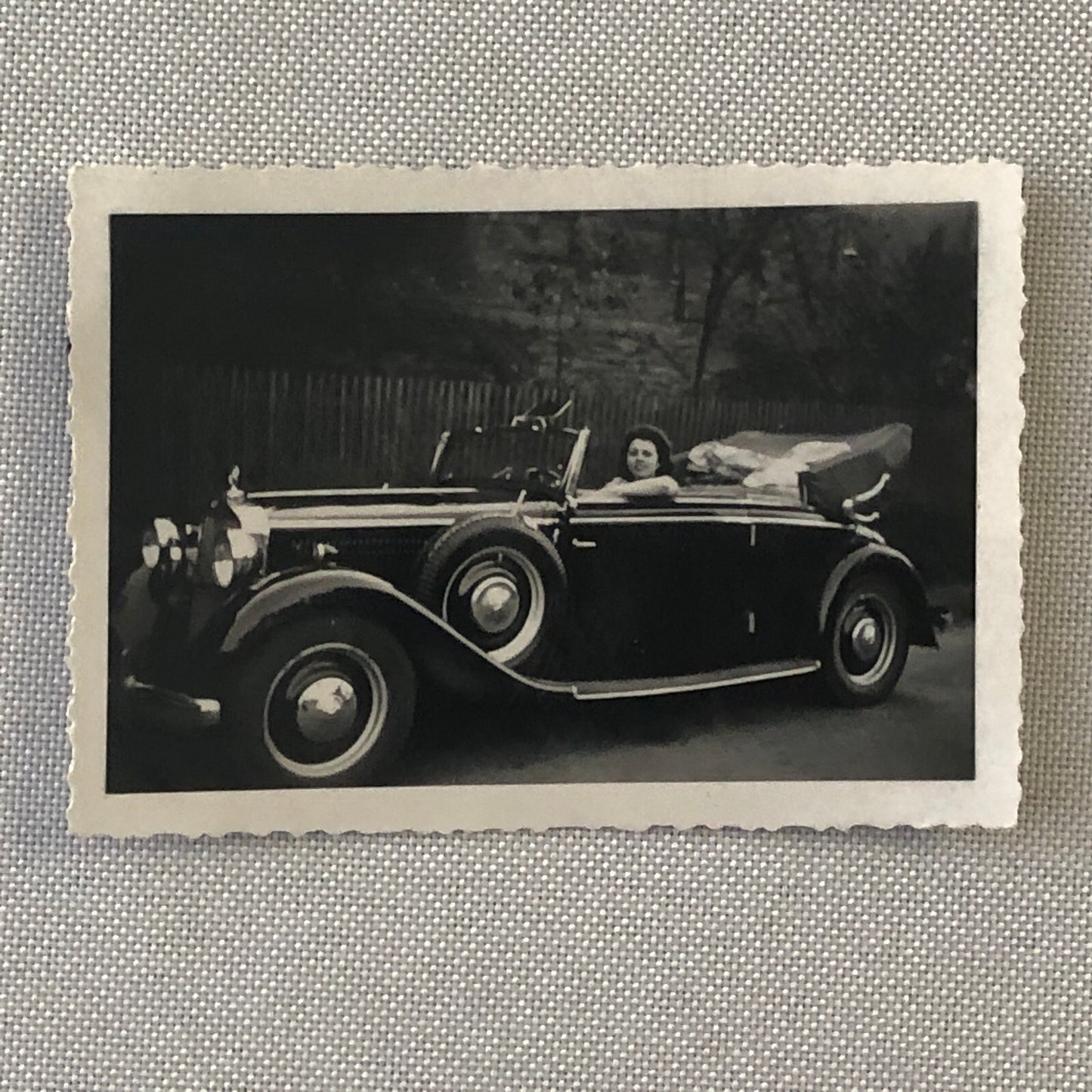 Vintage Photo Photograph Print Woman with Early Mercedes Benz Car Automobile