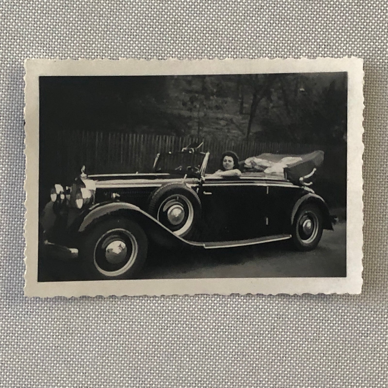 Vintage Photo Photograph Print Woman with Early Mercedes Benz Car Automobile