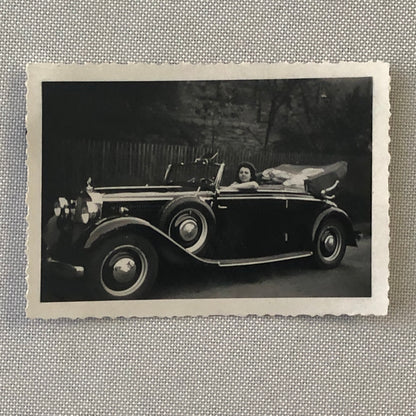 Vintage Photo Photograph Print Woman with Early Mercedes Benz Car Automobile