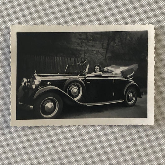 Vintage Photo Photograph Print Woman with Early Mercedes Benz Car Automobile