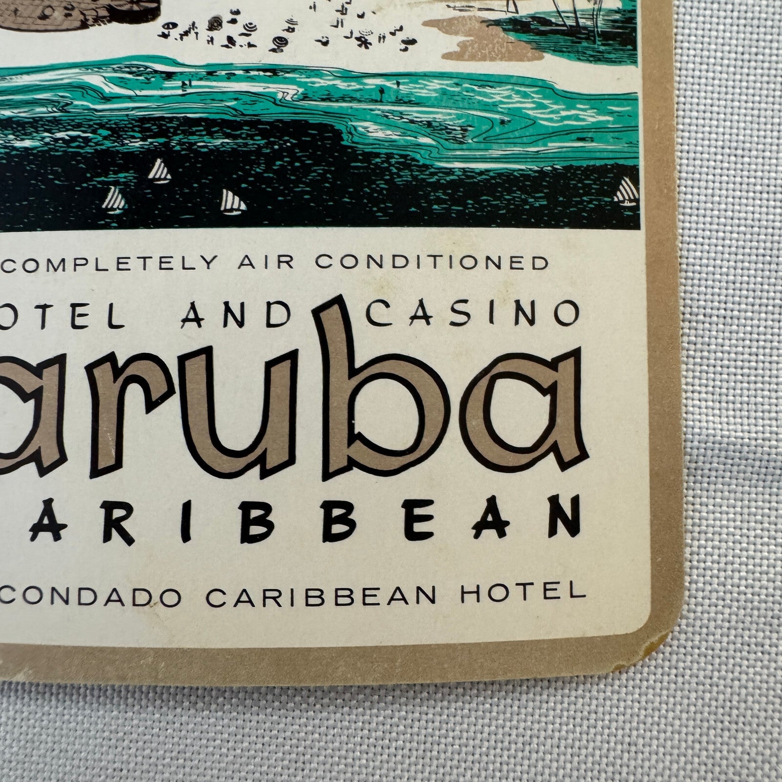 Vintage Hotel Travel Label Aruba Caribbean Hotel and Casino