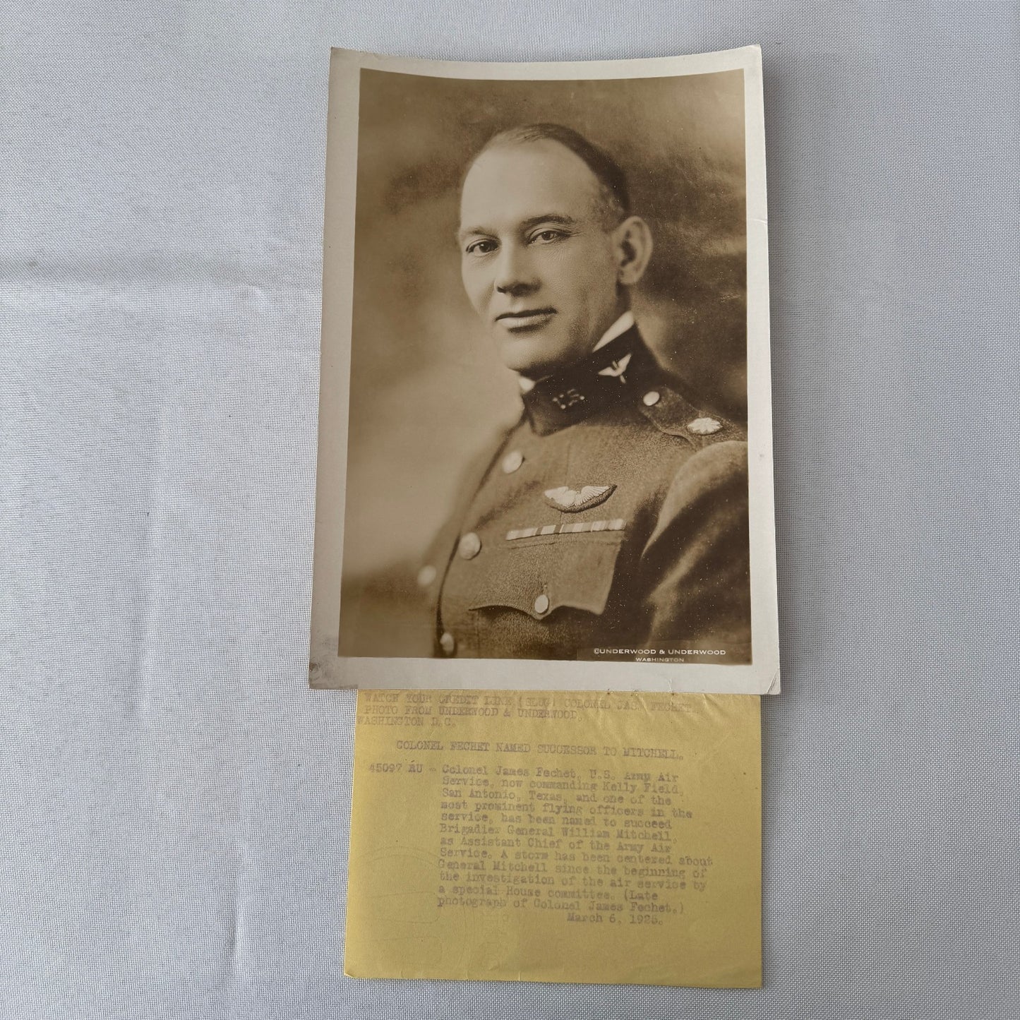 United States Army Air Service Colonel James Fechet Press Photo Photograph 1925