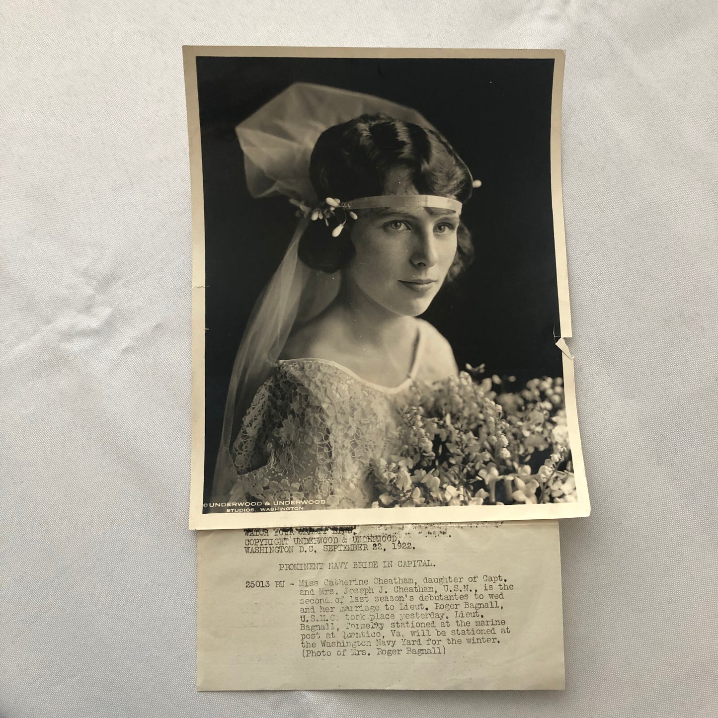 Press Photo Photograph Print Navy Daughter Wedding Catherine Cheatham 1922