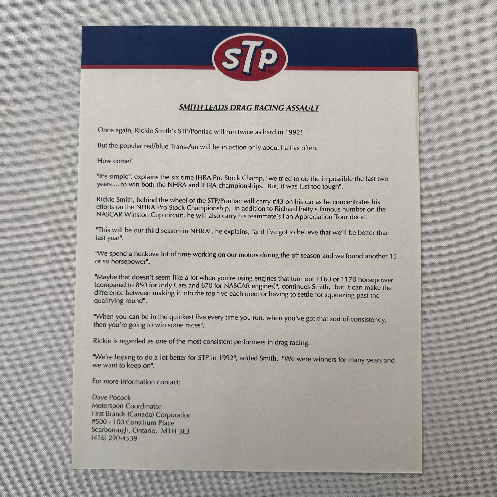 1992 STP Racing Press Kit Brochure Photos Bryan Herta Richard Petty Vintage