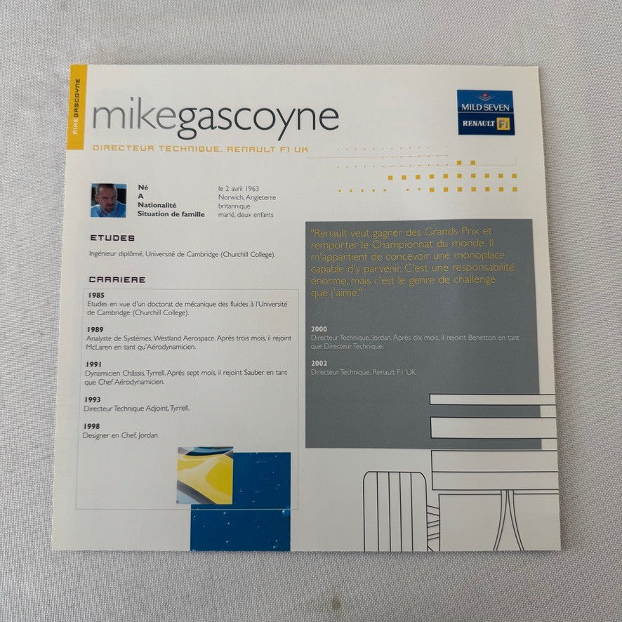 2002 Renault Mild Seven F1 Formula One Team Press Kit Brochure CD