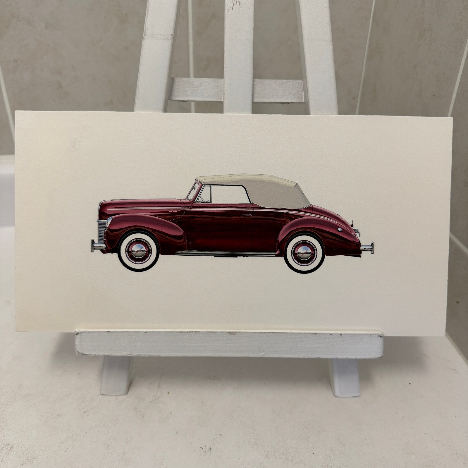 1940 Ford Type 66 Deluxe Convertible Car Illustration Art Drawing Hand Drawn