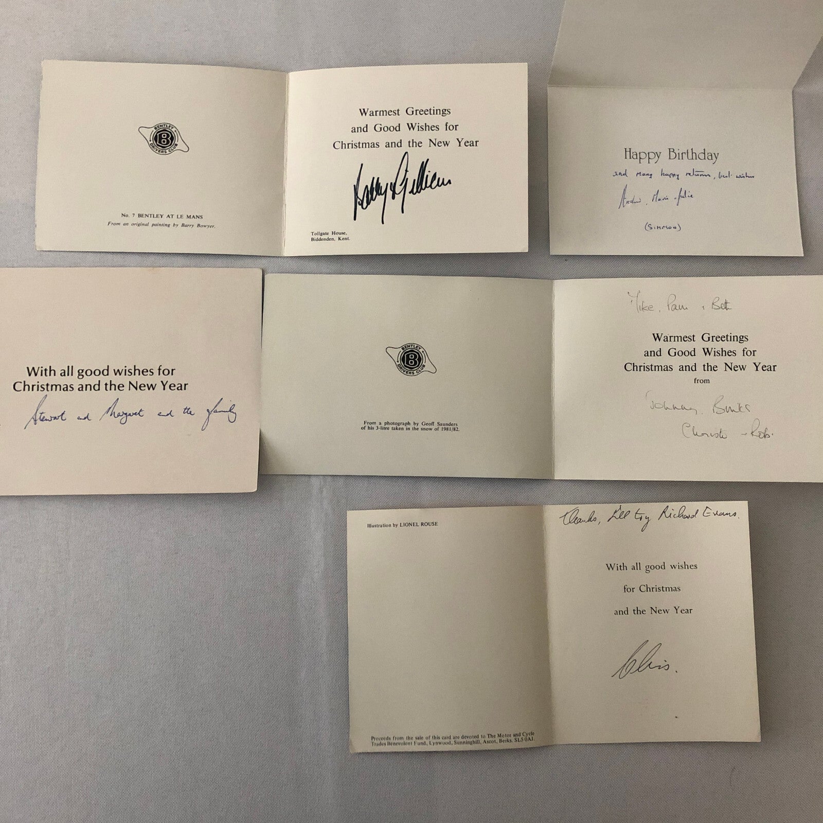 Vintage Car Automobile Art Greeting Card Lot of 8 Bentley + UK Christmas