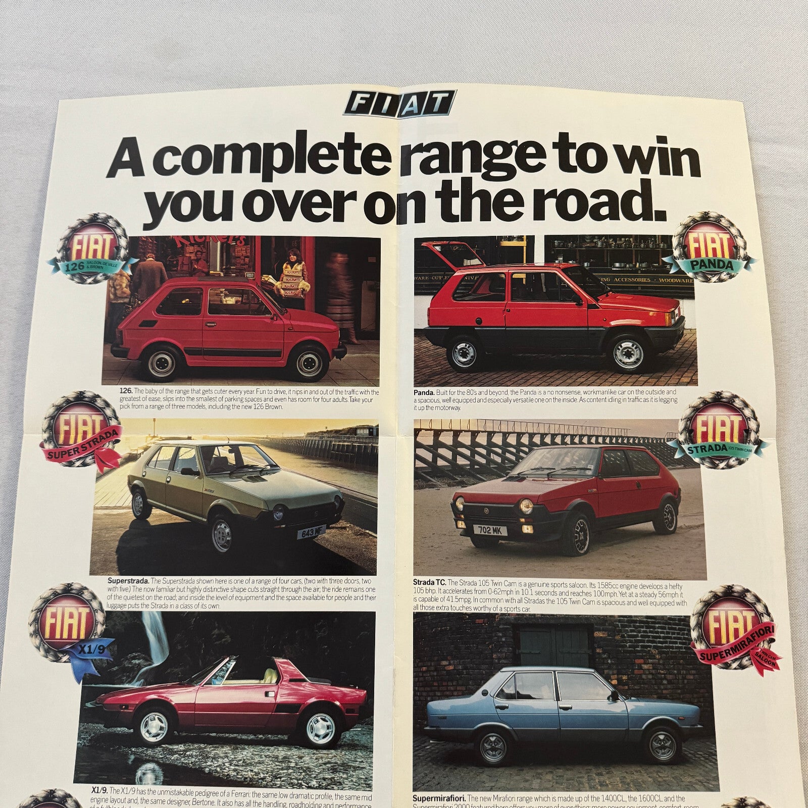 Fiat Car Sales Brochure Catalog 126 Panda Strada TC X1/9 Supermirafiori Argenta