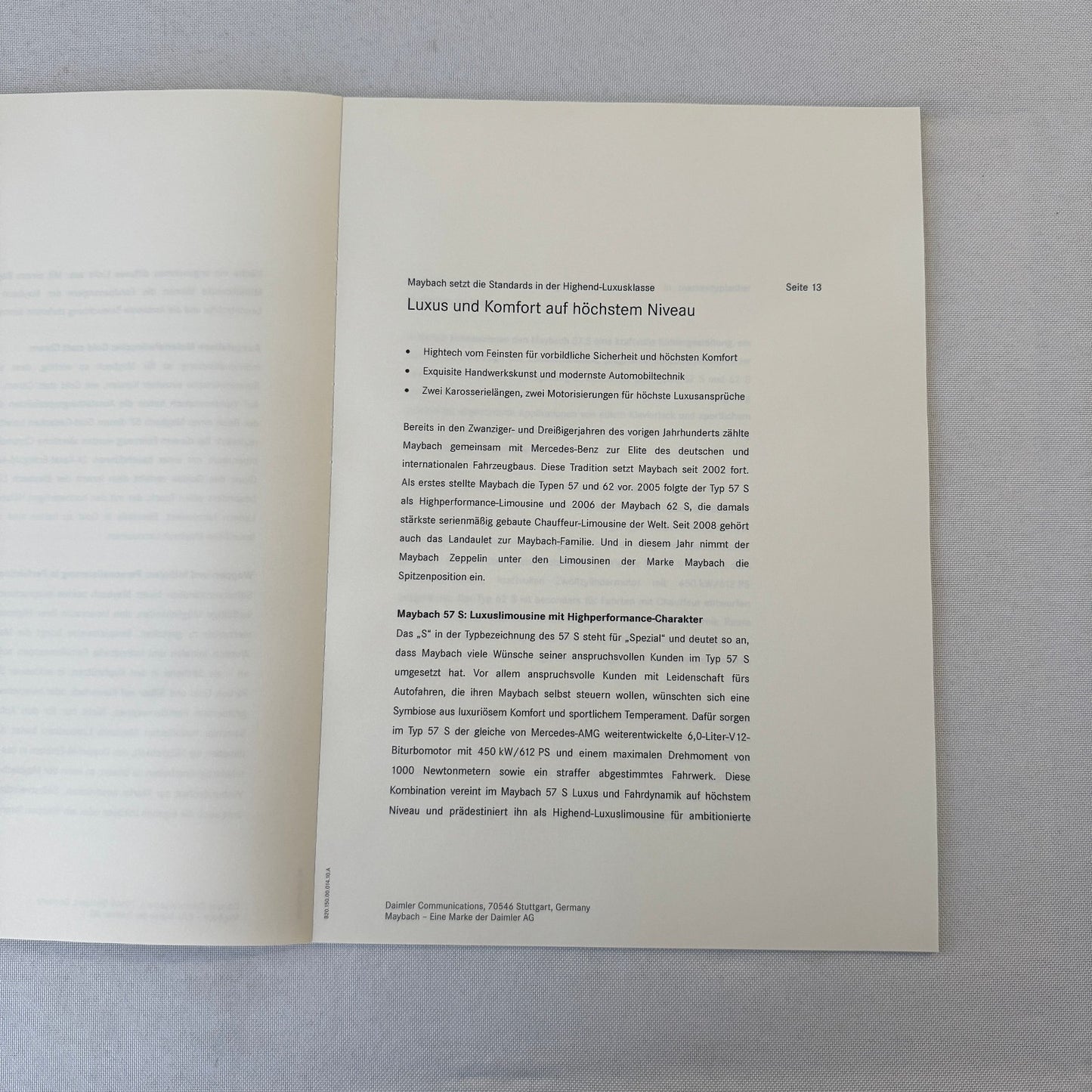 2009 Maybach 62 Zeppelin Car Press Kit Photo Brochure GERMAN