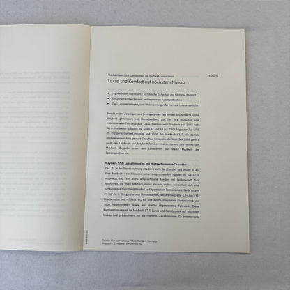 2009 Maybach 62 Zeppelin Car Press Kit Photo Brochure GERMAN