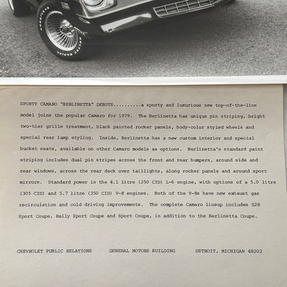 1979 Chevrolet Camaro Berlinetta Factory Press Publicity Photo Photograph Chevy