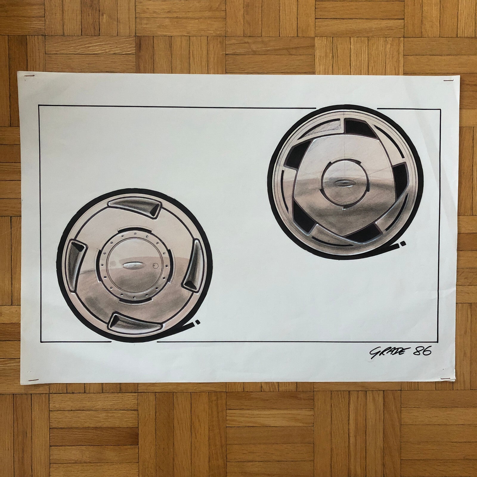 Car Styling Concept Illustration Art Drawing Sketch Vintage Lot 7x Ford Wheels