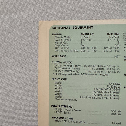 Mack Truck Model U-700ST Series Sales Brochure Catalog Mack U700 ST U700ST